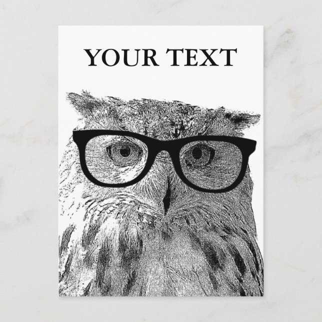 Funny animal postcards | Owl wearing glasses photo (Front)