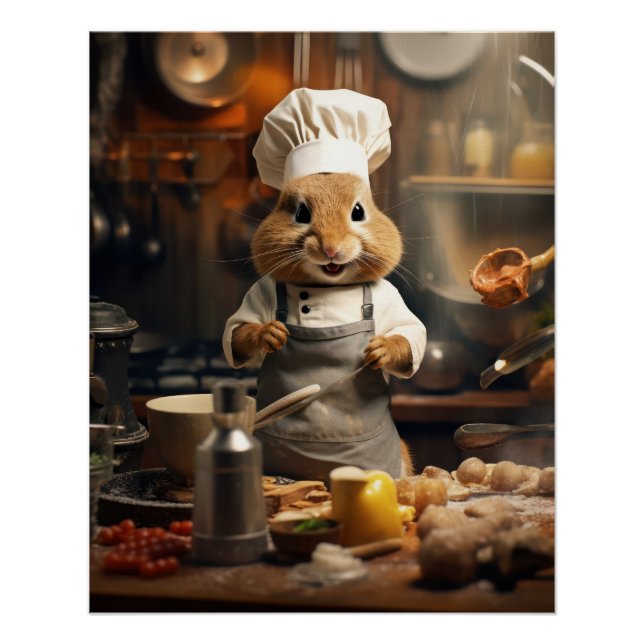 Funny Animal Poster Chef Squirrel Cooking Poster (Front)