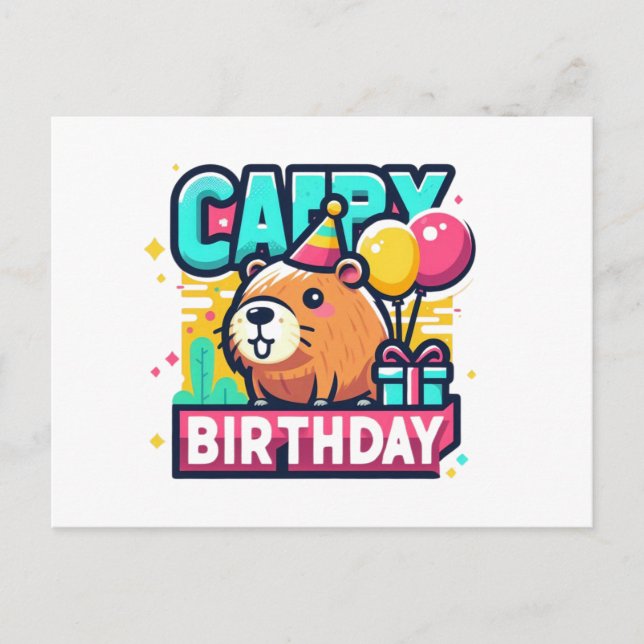 Funny Animal Pun – Capybara Birthday Celebration Postcard (Front)
