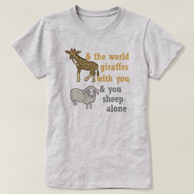 Funny Animal Pun, Giraffe and Sheep T-Shirt (Design Front)