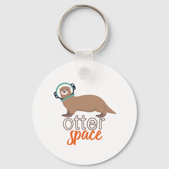 Funny Animal Puns Humour Otter Space Cartoon Key Ring (Front)