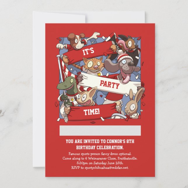 Funny Animal Sports Fans Scarf Waving Cartoon Invitation (Front)