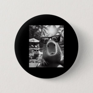 Funny Animal Swimming Pool Capybara Selfie With Ca 6 Cm Round Badge