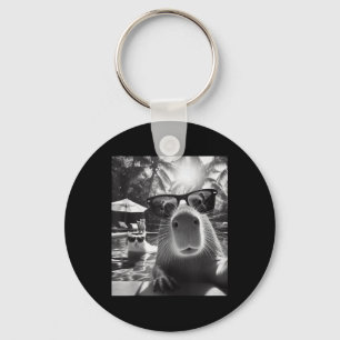 Funny Animal Swimming Pool Capybara Selfie With Ca Key Ring