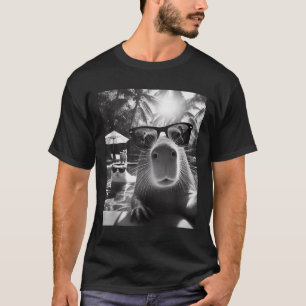 Funny Animal Swimming Pool Capybara Selfie With Ca T-Shirt