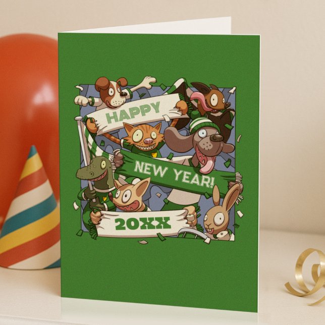 Funny Animals Add The New Year Sports Fans Cartoon Thank You Card (Creator Uploaded)