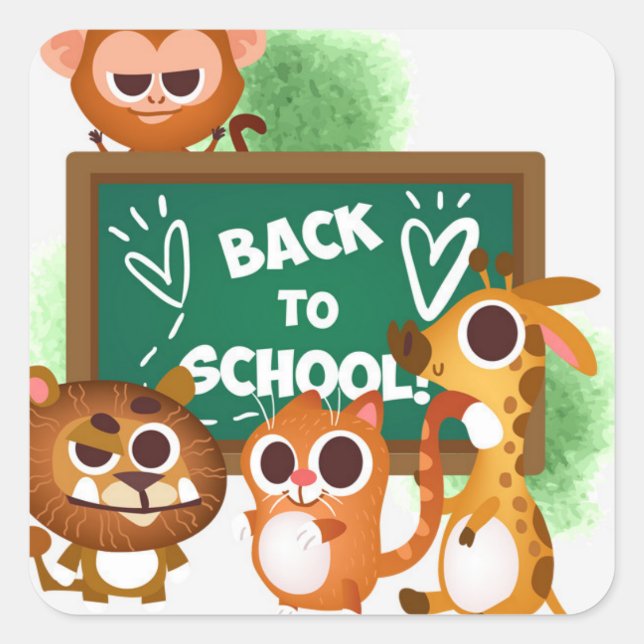 Funny Animals Back to School Square Square Sticker (Front)