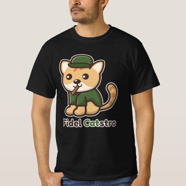 Funny Animals Cat Fidel Castro T-Shirt (Front)