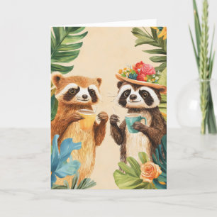 Funny Animals Exotic Flowers Holiday Card