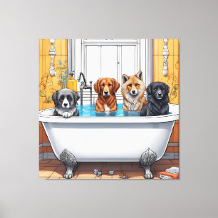 Funny animals in bath canvas print