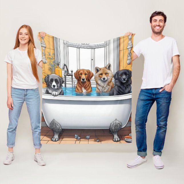 Funny animals in bath fleece blanket (In Situ)