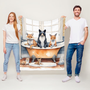 Funny animals in bath fleece blanket