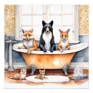 Funny animals in bath photo print