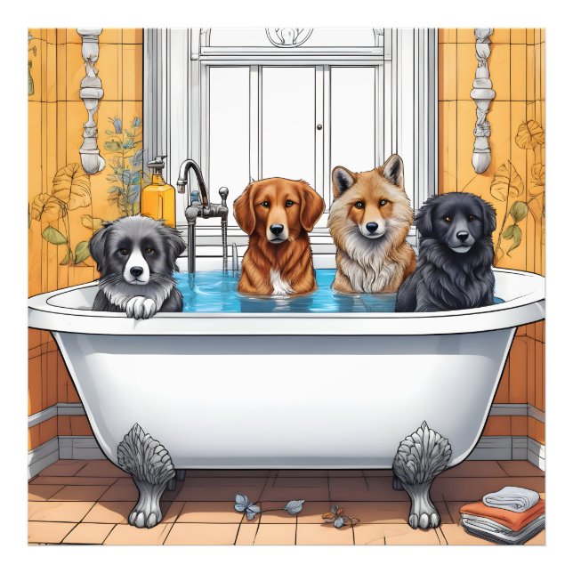Funny animals in bath photo print (Front)