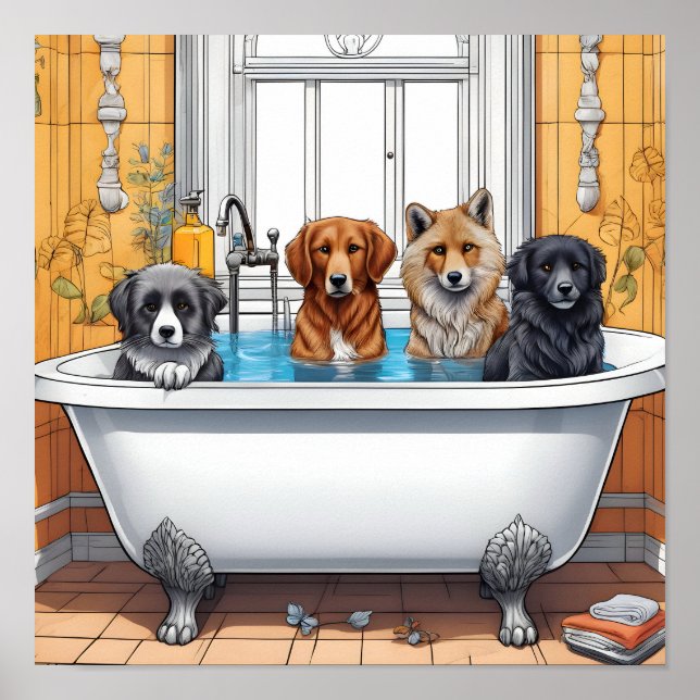 Funny animals in bath poster (Front)
