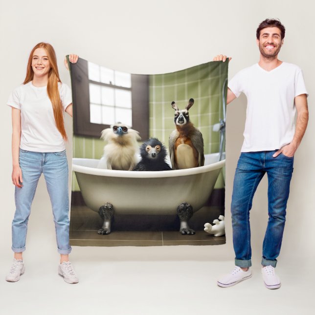 Funny animals in bathroom fleece blanket (In Situ)