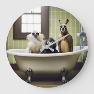 Funny animals in bathroom large clock