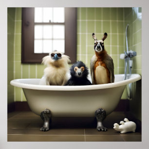 Funny animals in bathroom poster