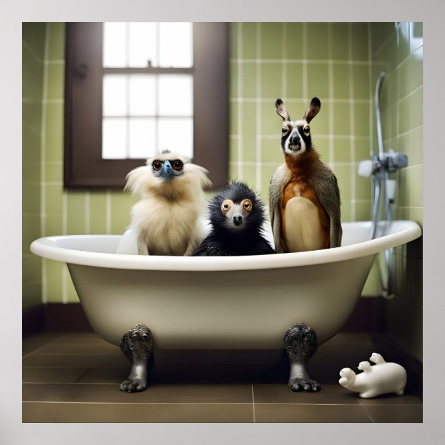 Funny animals in bathroom poster (Front)