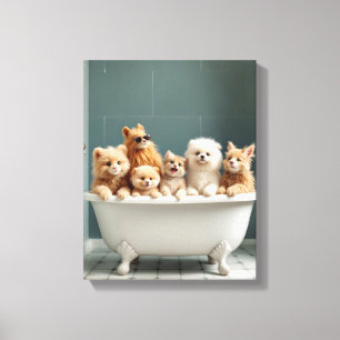 Funny animals in bathtub canvas print