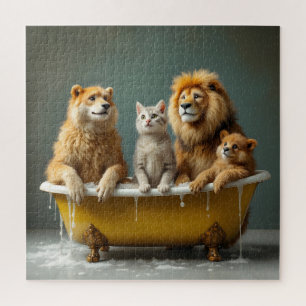 Funny animals in bathtub jigsaw puzzle