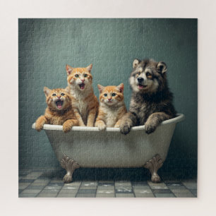 Funny animals in bathtub jigsaw puzzle