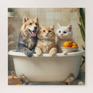Funny animals in bathtub jigsaw puzzle