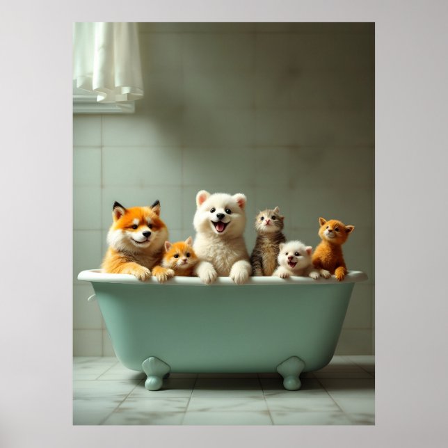Funny animals in bathtub poster (Front)