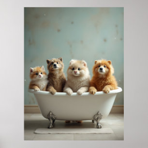 Funny animals in bathtub poster