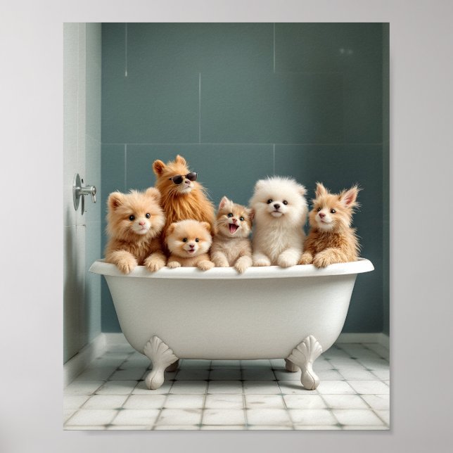 Funny animals in bathtub poster (Front)