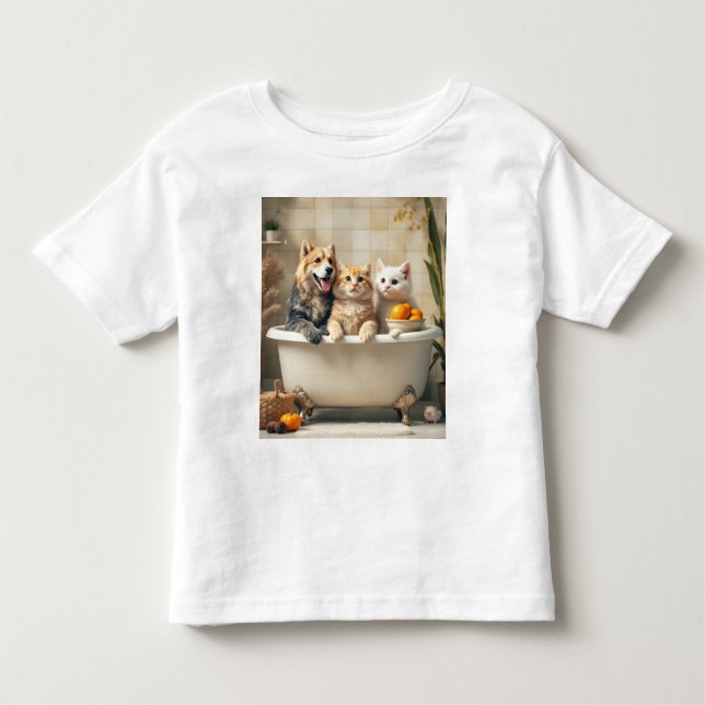 Funny animals in bathtub toddler T-Shirt (Front)