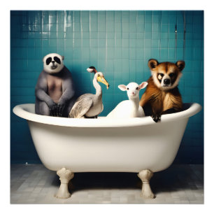Funny animals in the bathroom photo print
