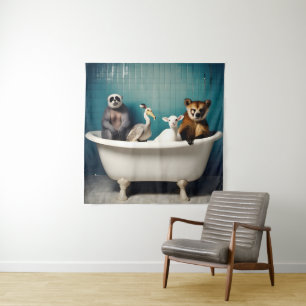 Funny animals in the bathroom tapestry