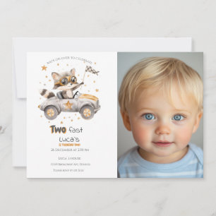 Funny Animals Race Cars 2nd Birthday Invitation