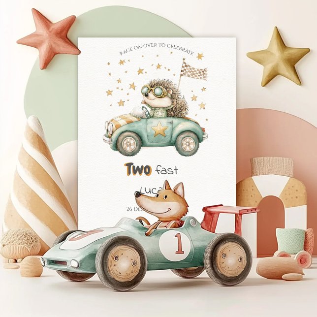Funny Animals Race Cars 2nd Birthday Invitation (Creator Uploaded)