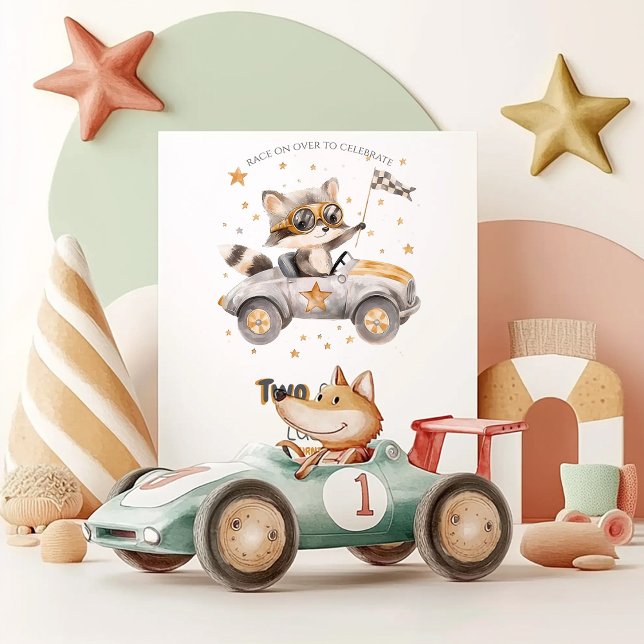 Funny Animals Race Cars 2nd Birthday Invitation (Creator Uploaded)
