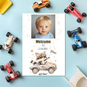 Funny Animals Race Cars 2nd Birthday Welcome Poster