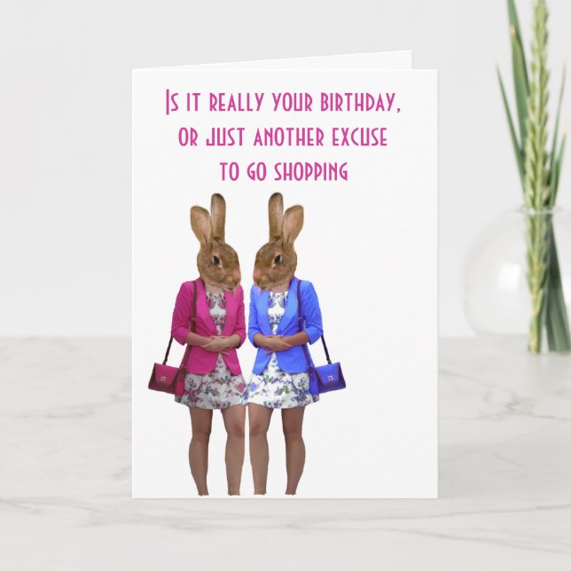 Funny animals shopping womens birthday card (Front)