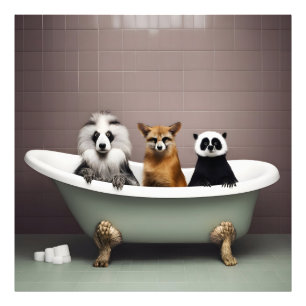 Funny animals sitting in bathtub in bathroom photo print