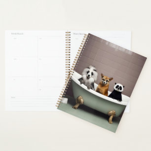 Funny animals sitting in bathtub in bathroom planner