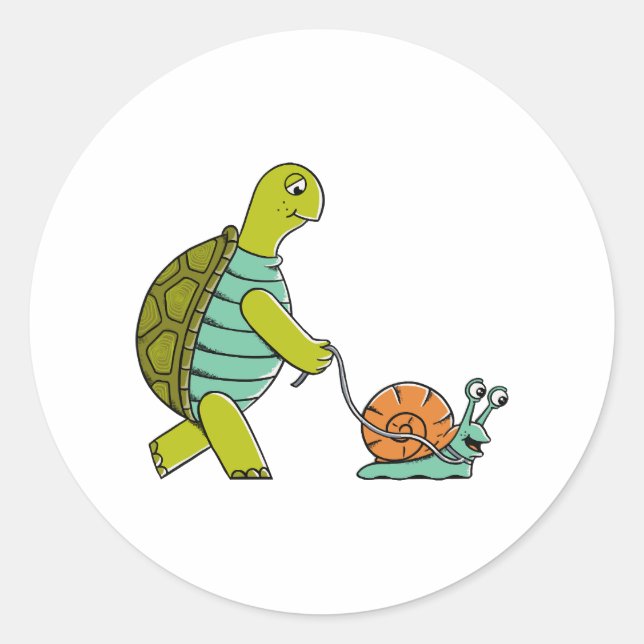 Funny Animals Turtle And Snail Classic Round Sticker (Front)