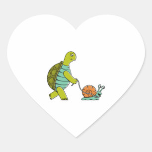 Funny Animals Turtle And Snail Heart Sticker