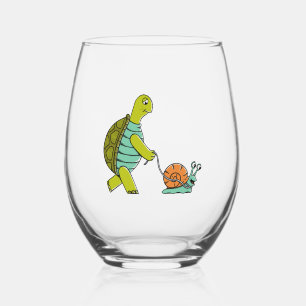 Funny Animals Turtle And Snail Stemless Wine Glass