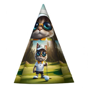 Funny Animated Cat Golf Player, Party Hat