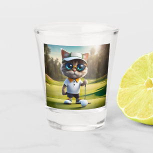 Funny Animated Cat Golf Player, Shot Glass