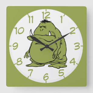 Funny Animated Green Troll Ogre Cartoon Square Wall Clock