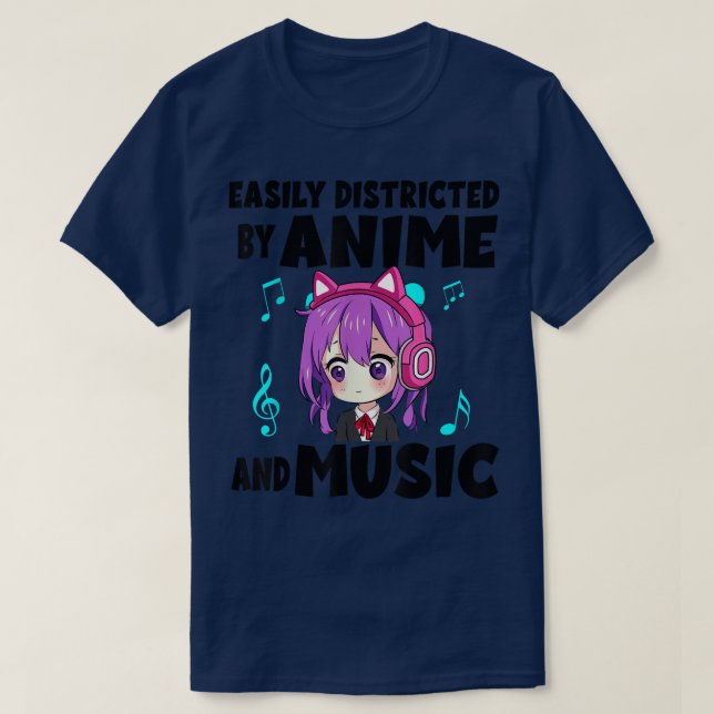 funny Anime and Music Girl for Teen chibi graphic  T-Shirt (Design Front)