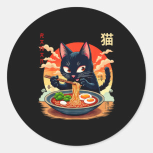 Funny Anime Cat Ramen Japanese Graphic Tees Kawaii Classic Round Sticker