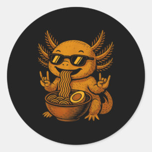 Funny Anime Kawaii Axolotl Eating Ramen Graphic Te Classic Round Sticker