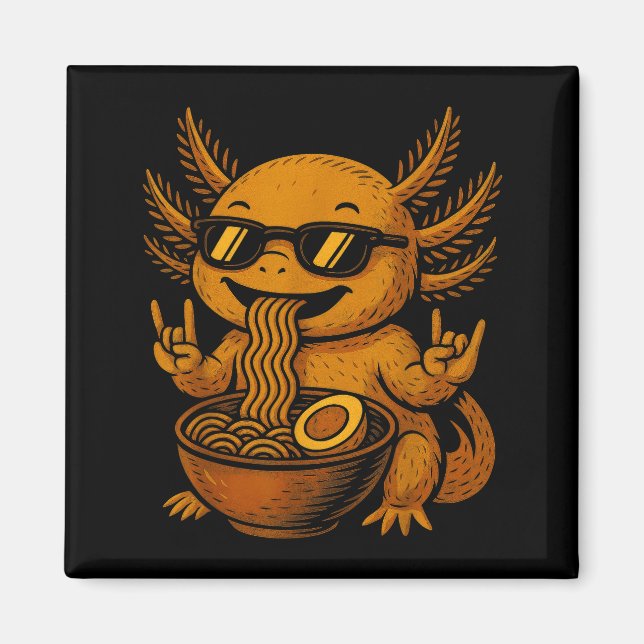 Funny Anime Kawaii Axolotl Eating Ramen Graphic Te Magnet (Front)